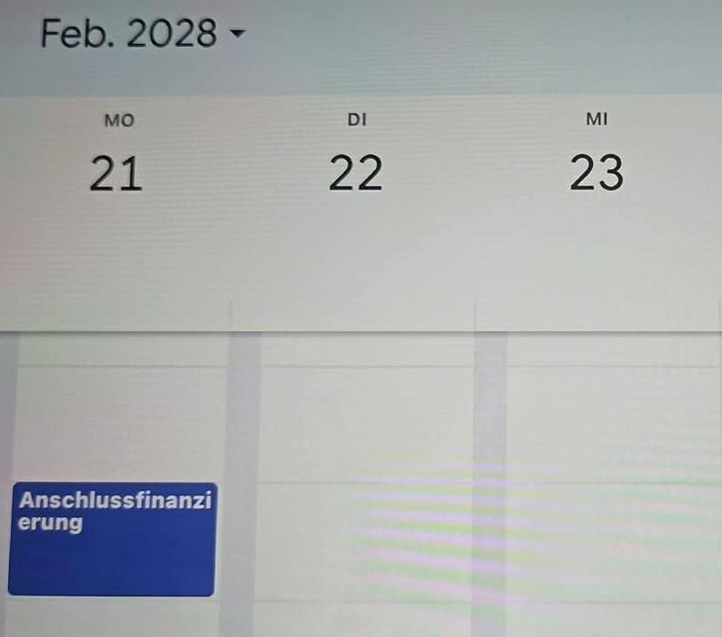 Kalender mit eingetragenem Termin zur Anschlussfinanzierung